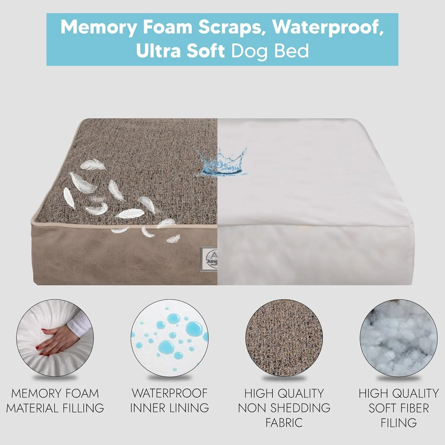 Memory Foam Dog Bed for Medium Dogs- Waterproof Dog Bed Mat with Removable Washable Cover, Waterproof Lining and NonSkid Bottom.Beige