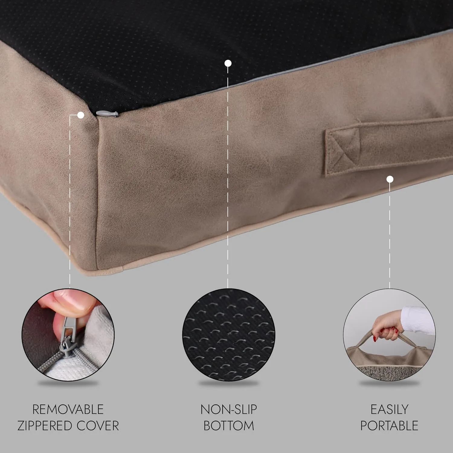 Memory Foam Dog Bed for Medium Dogs- Waterproof Dog Bed Mat with Removable Washable Cover, Waterproof Lining and NonSkid Bottom.Beige