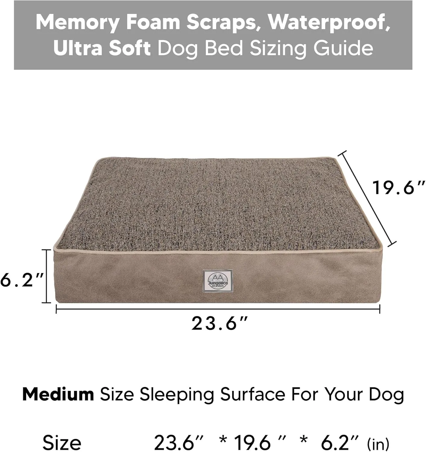 Memory Foam Dog Bed for Medium Dogs- Waterproof Dog Bed Mat with Removable Washable Cover, Waterproof Lining and NonSkid Bottom.Beige