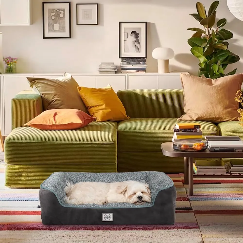 Memory Foam Dog Bed for Small Sized Dogs. Washable Dog Bed with Removable Cover, Removable Waterproof Cover, Dog Sofa Bed with Bolster, nonskid Bottom. Grey