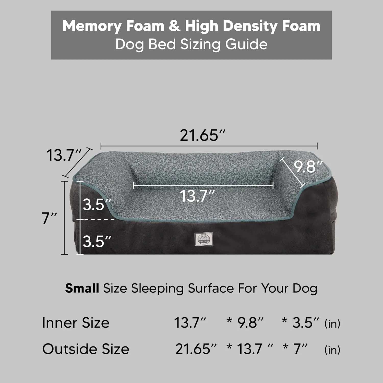 Memory Foam Dog Bed for Small Sized Dogs. Washable Dog Bed with Removable Cover, Removable Waterproof Cover, Dog Sofa Bed with Bolster, nonskid Bottom. Grey