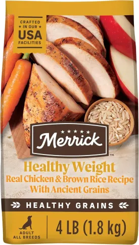 Merrick Healthy Grains Premium Adult Dry Dog Food, Wholesome and Natural Kibble, Healthy Weight Recipe - 4.0 lb. Bag