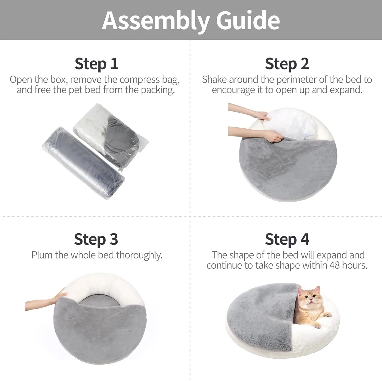 MEWOOFUN Cat Bed Cave - Cute Enclosed Bed With Blanket for Cats and Small Dogs, Washable with Non-Slip Base, for Kitten and Puppy (22' x 22'), White