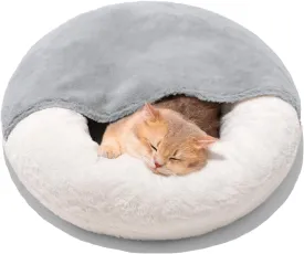 MEWOOFUN Cat Bed Cave - Cute Enclosed Bed With Blanket for Cats and Small Dogs, Washable with Non-Slip Base, for Kitten and Puppy (22' x 22'), White