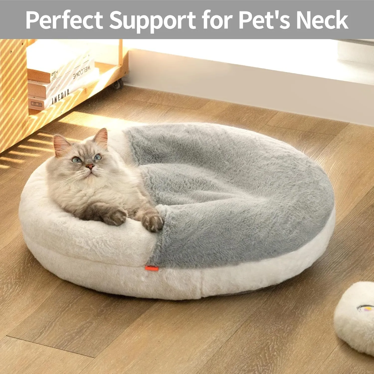 MEWOOFUN Cat Bed Cave - Cute Enclosed Bed With Blanket for Cats and Small Dogs, Washable with Non-Slip Base, for Kitten and Puppy (22' x 22'), White