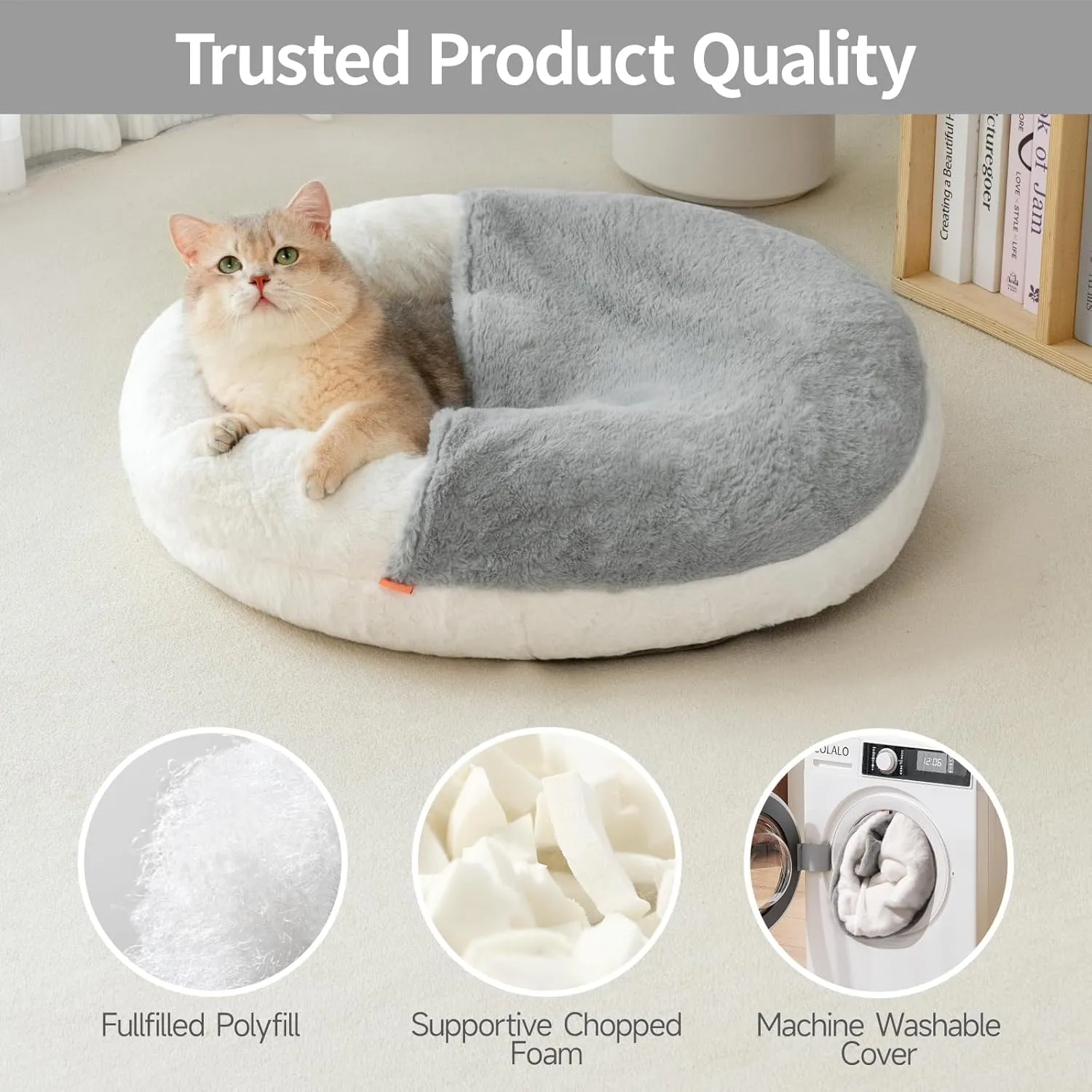 MEWOOFUN Cat Bed Cave - Cute Enclosed Bed With Blanket for Cats and Small Dogs, Washable with Non-Slip Base, for Kitten and Puppy (22' x 22'), White