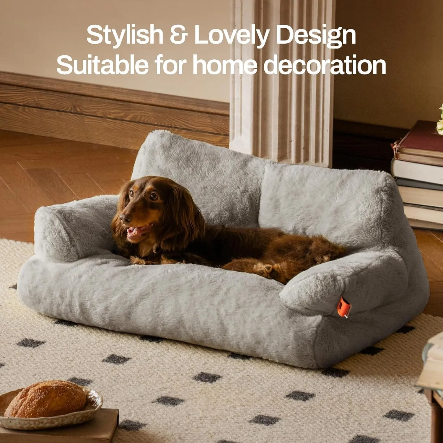 MEWOOFUN Cat Bed for Indoor Cats, Washable Dog Beds for Small Dogs & Cats with Removable Cover, Fluffy Cat Couch with Non-Slip Bottom (Grey, 26.0" L X 19.0" W X 13.0" Th)
