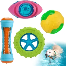 MEWTOGO 4 Pcs Dog Pool Floating Toys - Squeaky Dog Water Toys, Safe Durable TPR Interactive Dogs Toys for Aggressive Chewers Large Fetching Playing