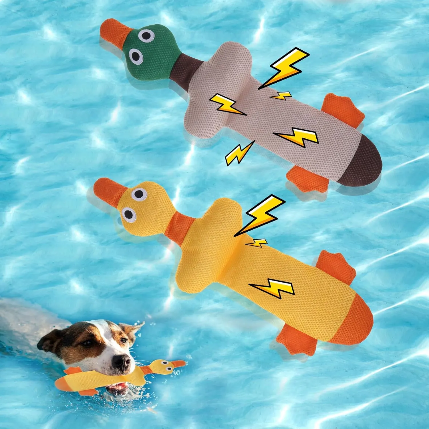 Mihachi Floating Dog Water Pool Toys 2 Pack for Swimming Pool, Interactive Crinkle Pet Puppy Chew Toys for Play and Training, Funny Duck Toy for Small Medium Large Breed, Wild & Yellow Duck