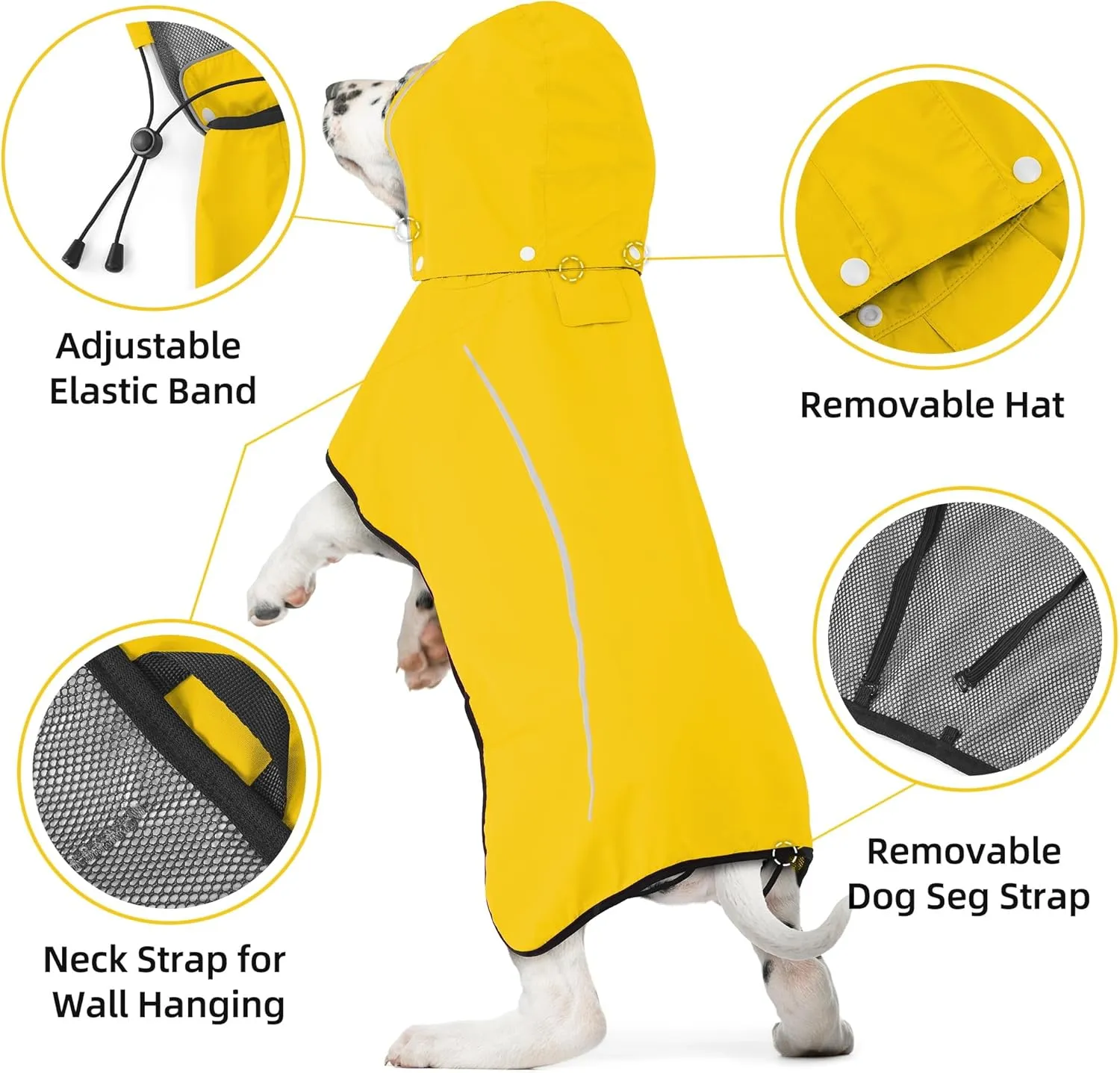 Mile High Life Dog Raincoat, Adjustable Waterproof Pet Rain Jacket, Reflective Hooded Poncho for Small Medium Large Dogs, Lightweight Breathable Pet Rain Coat (Yellow,S Chest 18"-22")
