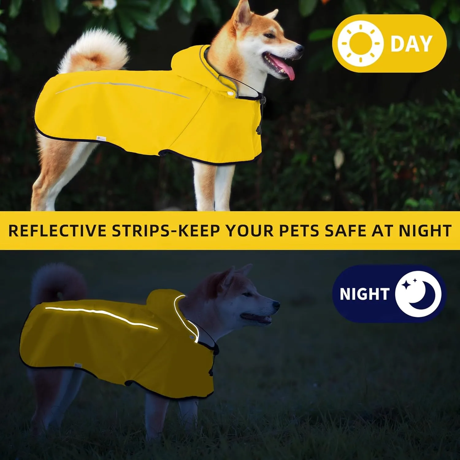 Mile High Life Dog Raincoat, Adjustable Waterproof Pet Rain Jacket, Reflective Hooded Poncho for Small Medium Large Dogs, Lightweight Breathable Pet Rain Coat (Yellow,S Chest 18"-22")