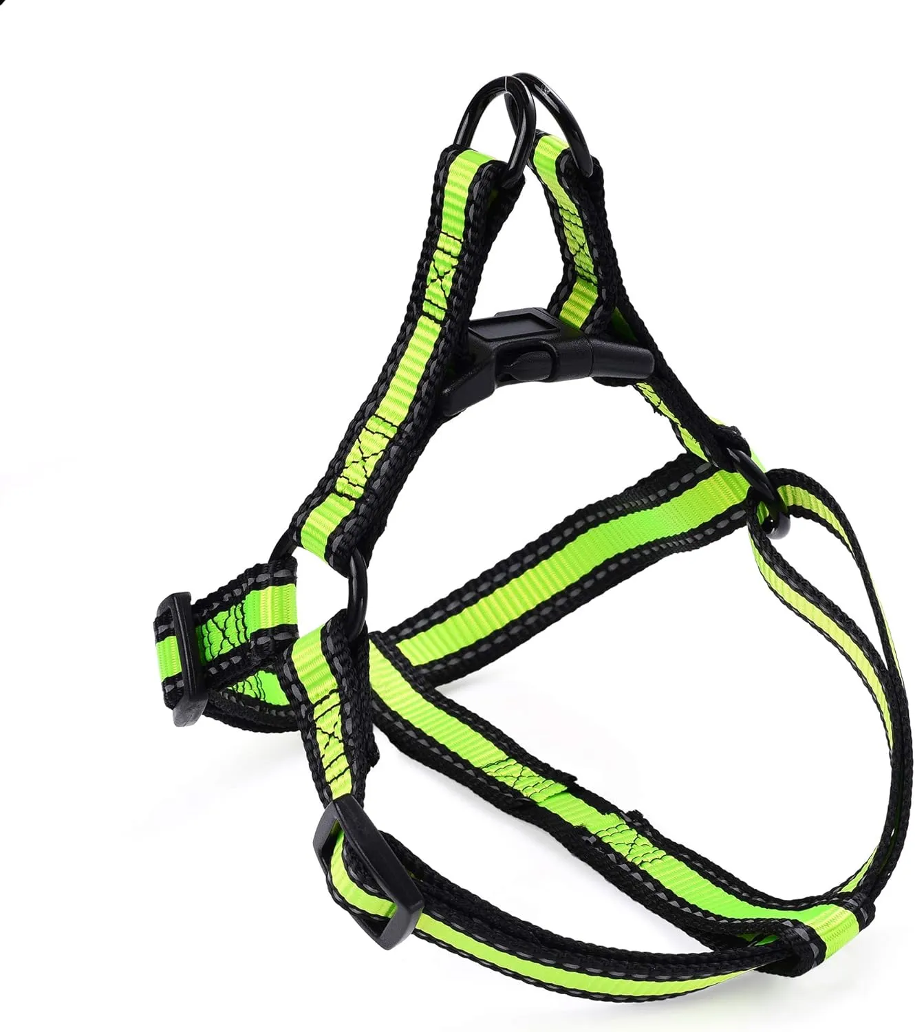 Mile High Life Night Reflective Double Adjustable Band Nylon Small Puppy Pet Dog Combo Collar Leash and Harness Set (Reflective Edge Lime Green, Mediun (Pack of 3))