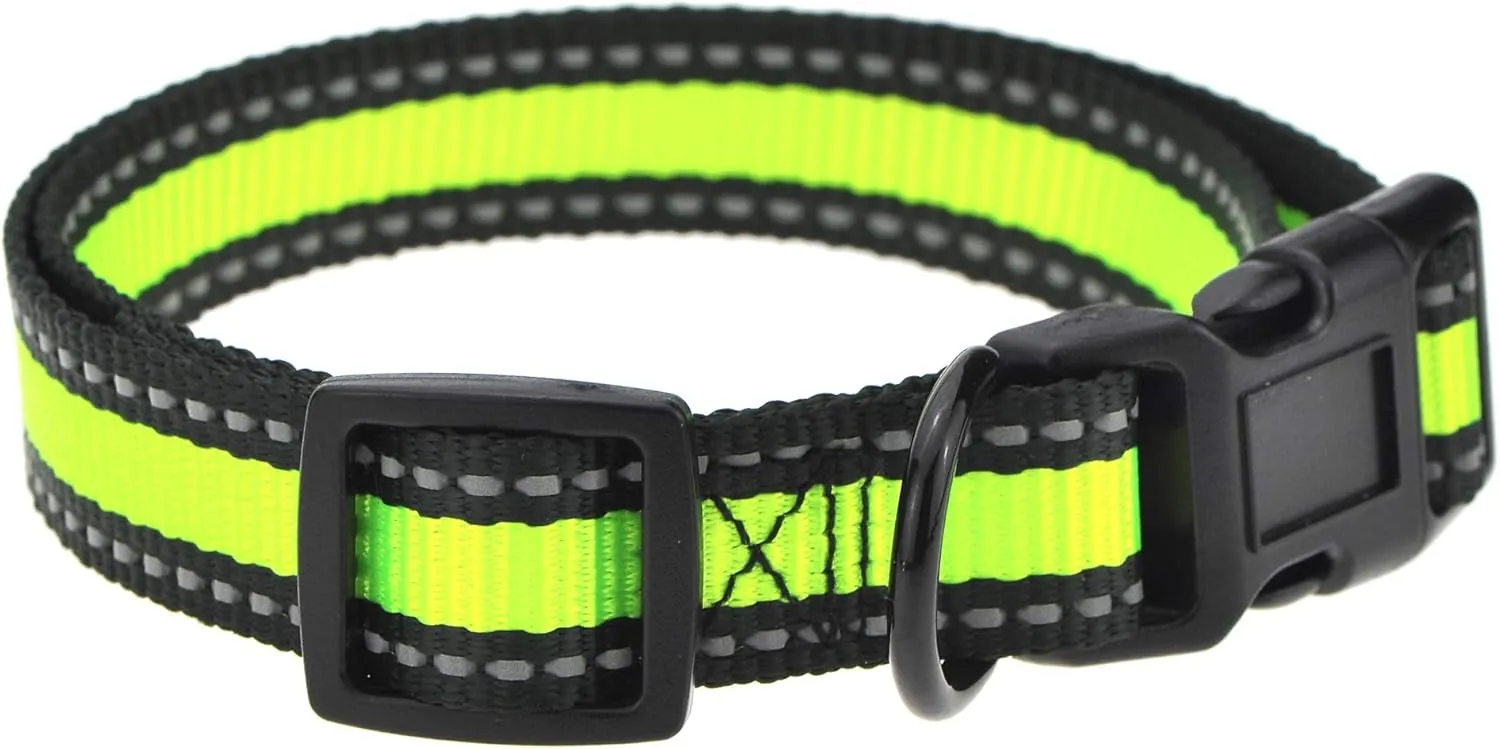 Mile High Life Night Reflective Double Adjustable Band Nylon Small Puppy Pet Dog Combo Collar Leash and Harness Set (Reflective Edge Lime Green, Mediun (Pack of 3))