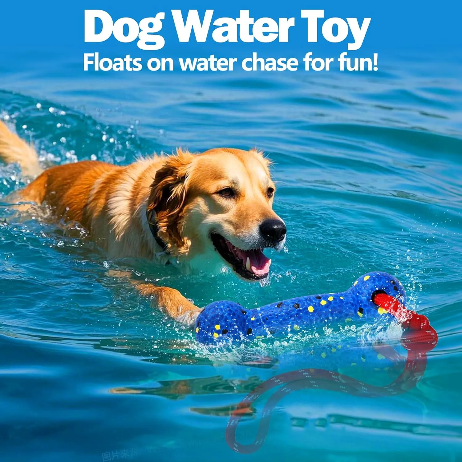 Mity rain Floating Dog Toys E-TPU Water Pool Fetching Toy with Rope for Small Medium Large Pet, Bumper Shape Indestructible Interactive Dog Chew Toys for Summer Outdoor Training Fun (Blue)