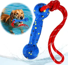 Mity rain Floating Dog Toys E-TPU Water Pool Fetching Toy with Rope for Small Medium Large Pet, Bumper Shape Indestructible Interactive Dog Chew Toys for Summer Outdoor Training Fun (Blue)