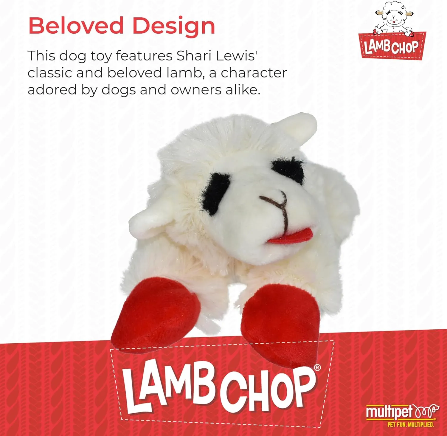 Multipet Lamb Chop Dog Plush Toy - Squeaky Toy for All Dogs - Extra Soft Plush - Stuffed Animal Dog Toy for Cuddling & Playing - Cute Pet Toy (6", Cream)