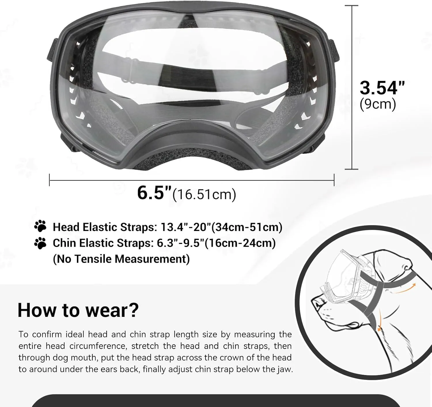 NAMSAN Clear Dog Goggles for Large Dogs, Wide Eyecup & Soft Frame, Anti-UV Sunglasses for Dogs Medium to Large Breed, Driving Dog Eye Protection, Windproof Dustproof, Adjustable, Black Frame