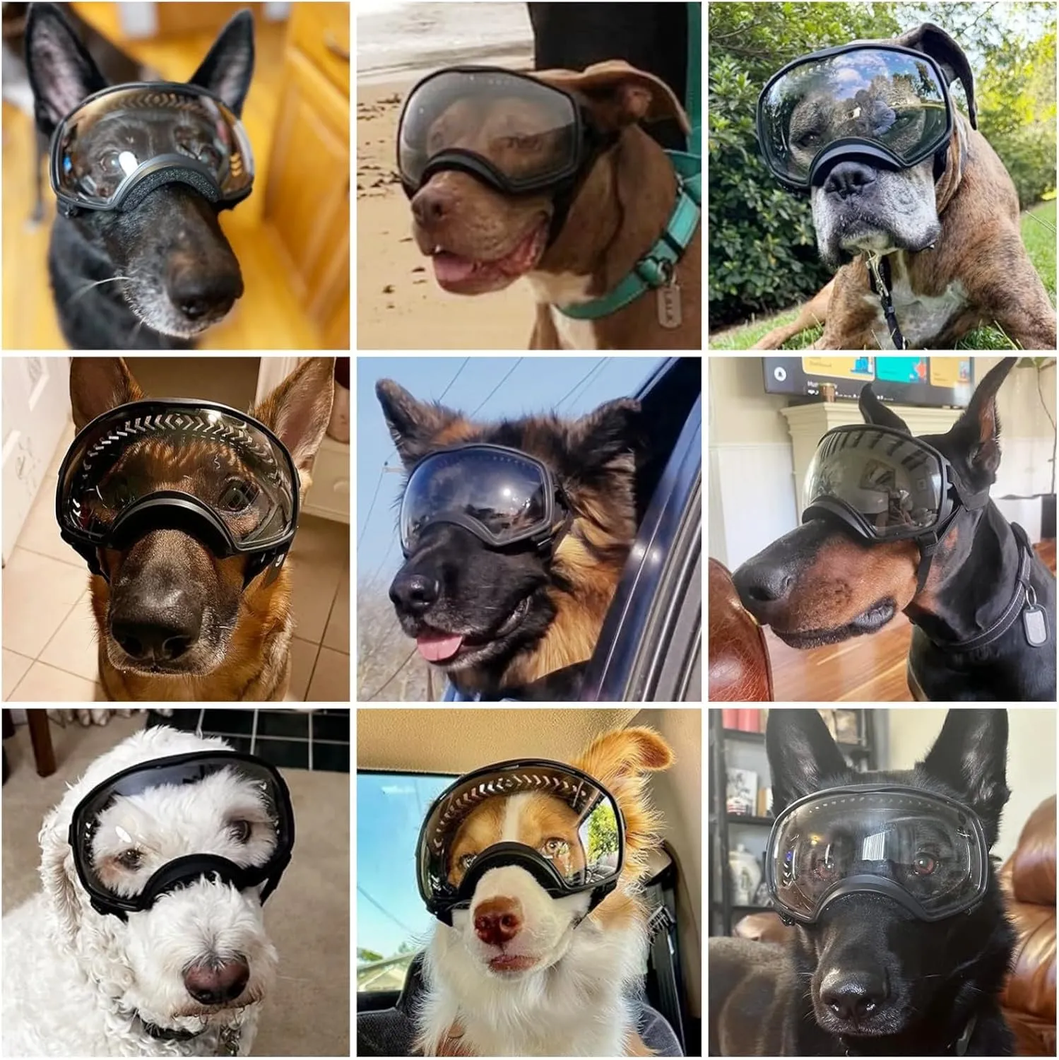 NAMSAN Clear Dog Goggles for Large Dogs, Wide Eyecup & Soft Frame, Anti-UV Sunglasses for Dogs Medium to Large Breed, Driving Dog Eye Protection, Windproof Dustproof, Adjustable, Black Frame