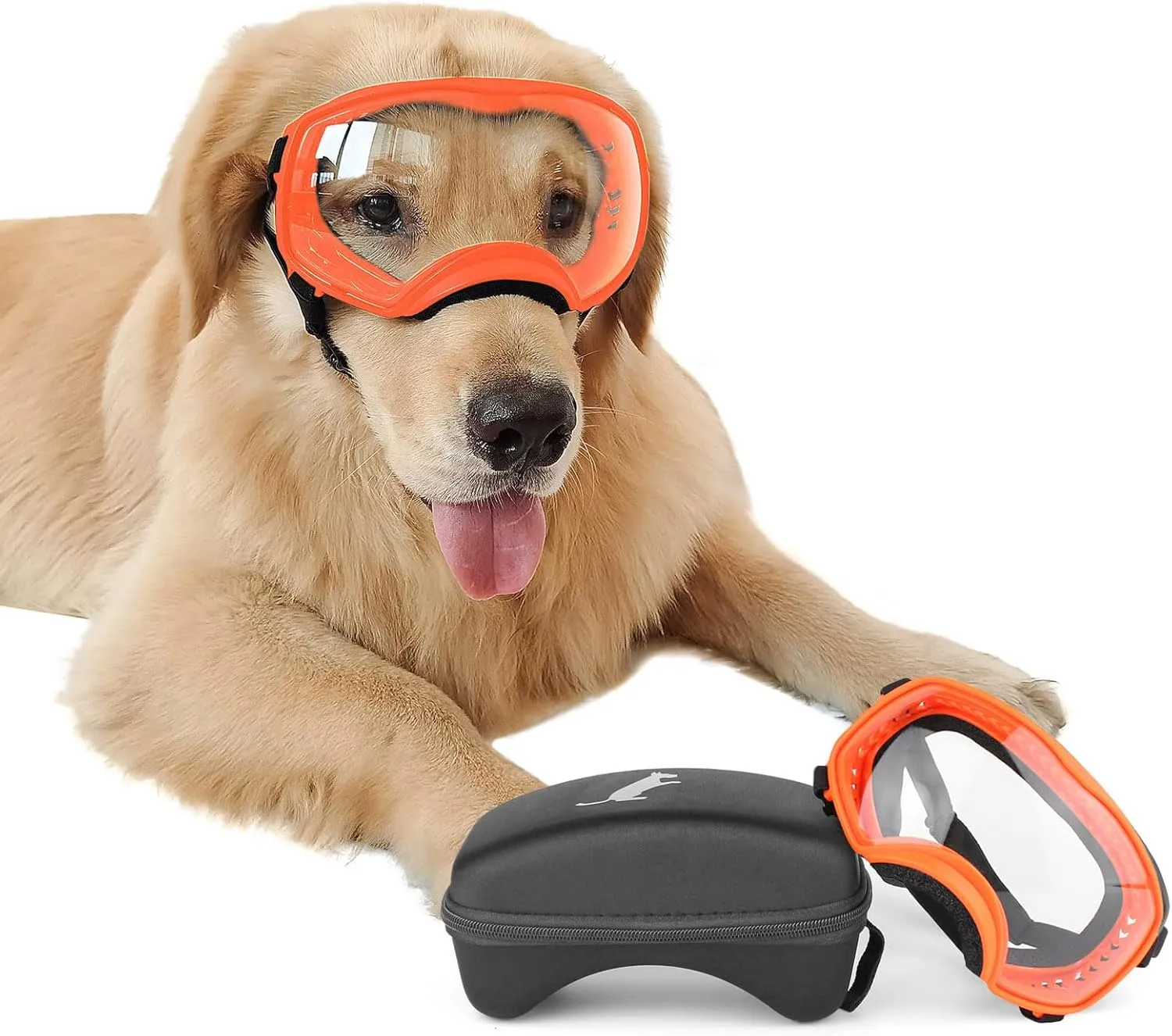 NAMSAN Clear Dog Goggles for Large Dogs, Wide Eyecup & Soft Frame, Anti-UV Sunglasses for Dogs Medium to Large Breed, Driving Dog Eye Protection, Windproof Dustproof, Adjustable, Orange