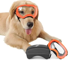 NAMSAN Clear Dog Goggles for Large Dogs, Wide Eyecup & Soft Frame, Anti-UV Sunglasses for Dogs Medium to Large Breed, Driving Dog Eye Protection, Windproof Dustproof, Adjustable, Orange