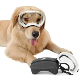 NAMSAN Clear Dog Goggles for Large Dogs, Wide Eyecup & Soft Frame, Anti-UV Sunglasses for Dogs Medium to Large Breed, Driving Dog Eye Protection, Windproof Dustproof, Adjustable, White Frame