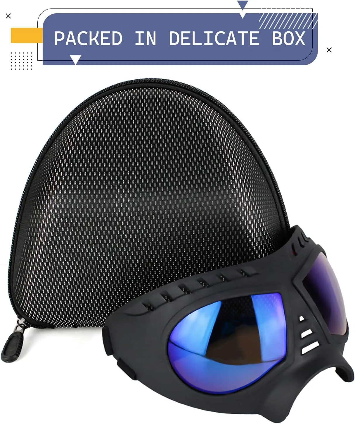 Namsan Clear Dog Goggles for Large Dogs, Wide Snout & Soft Frame, Tactical Driving Sunglasses for Dogs Medium to Large Breed, Anti-UV Dog Eye Protection, Windproof Dustproof, Adjustable, Clear Blue