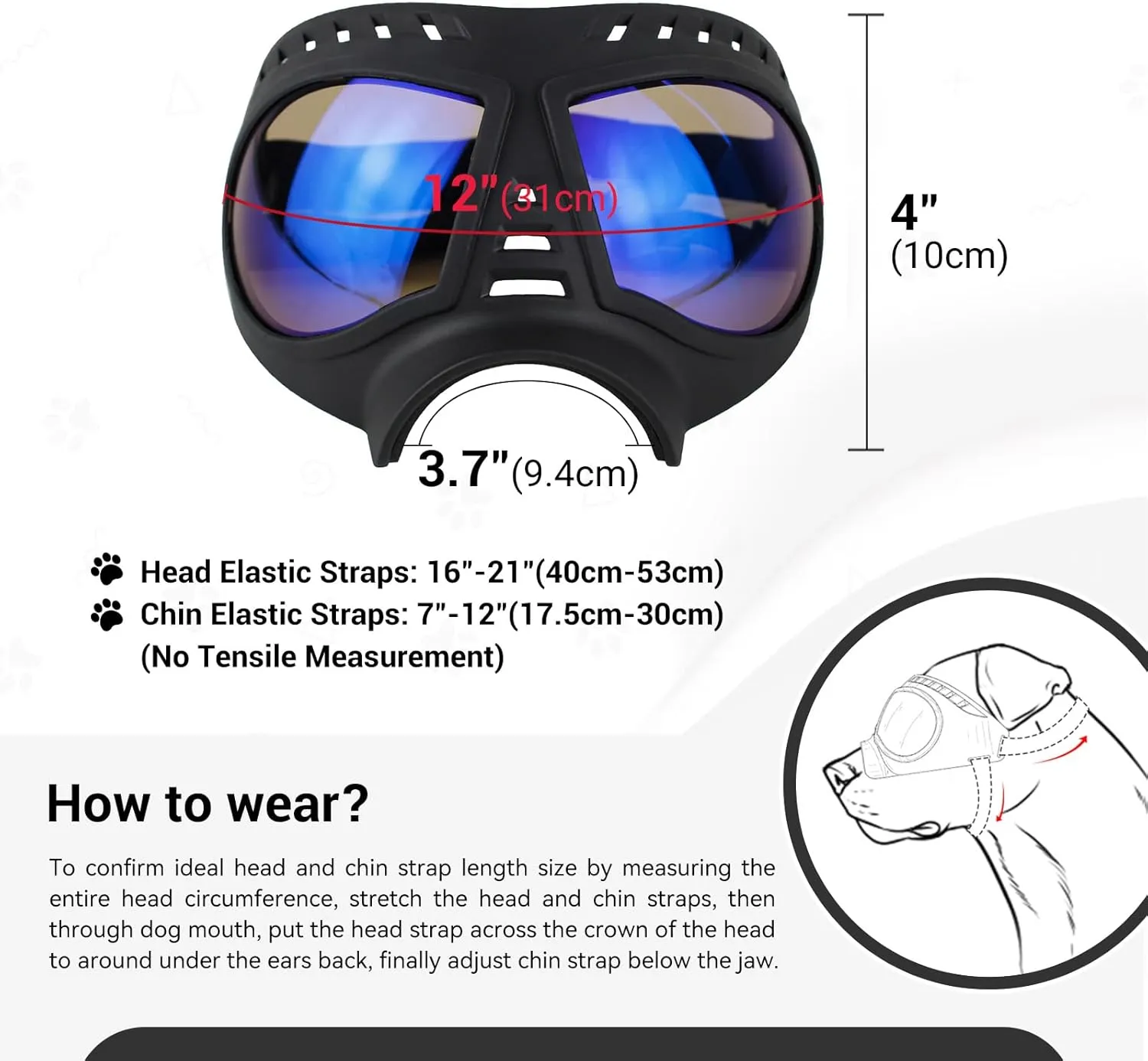 Namsan Clear Dog Goggles for Large Dogs, Wide Snout & Soft Frame, Tactical Driving Sunglasses for Dogs Medium to Large Breed, Anti-UV Dog Eye Protection, Windproof Dustproof, Adjustable, Clear Blue