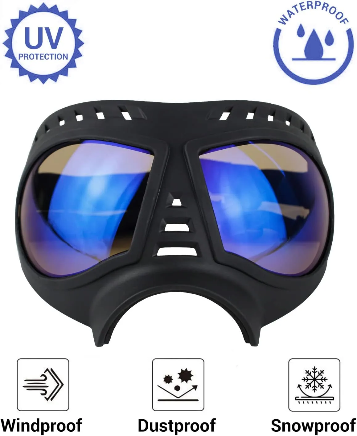 Namsan Clear Dog Goggles for Large Dogs, Wide Snout & Soft Frame, Tactical Driving Sunglasses for Dogs Medium to Large Breed, Anti-UV Dog Eye Protection, Windproof Dustproof, Adjustable, Clear Blue