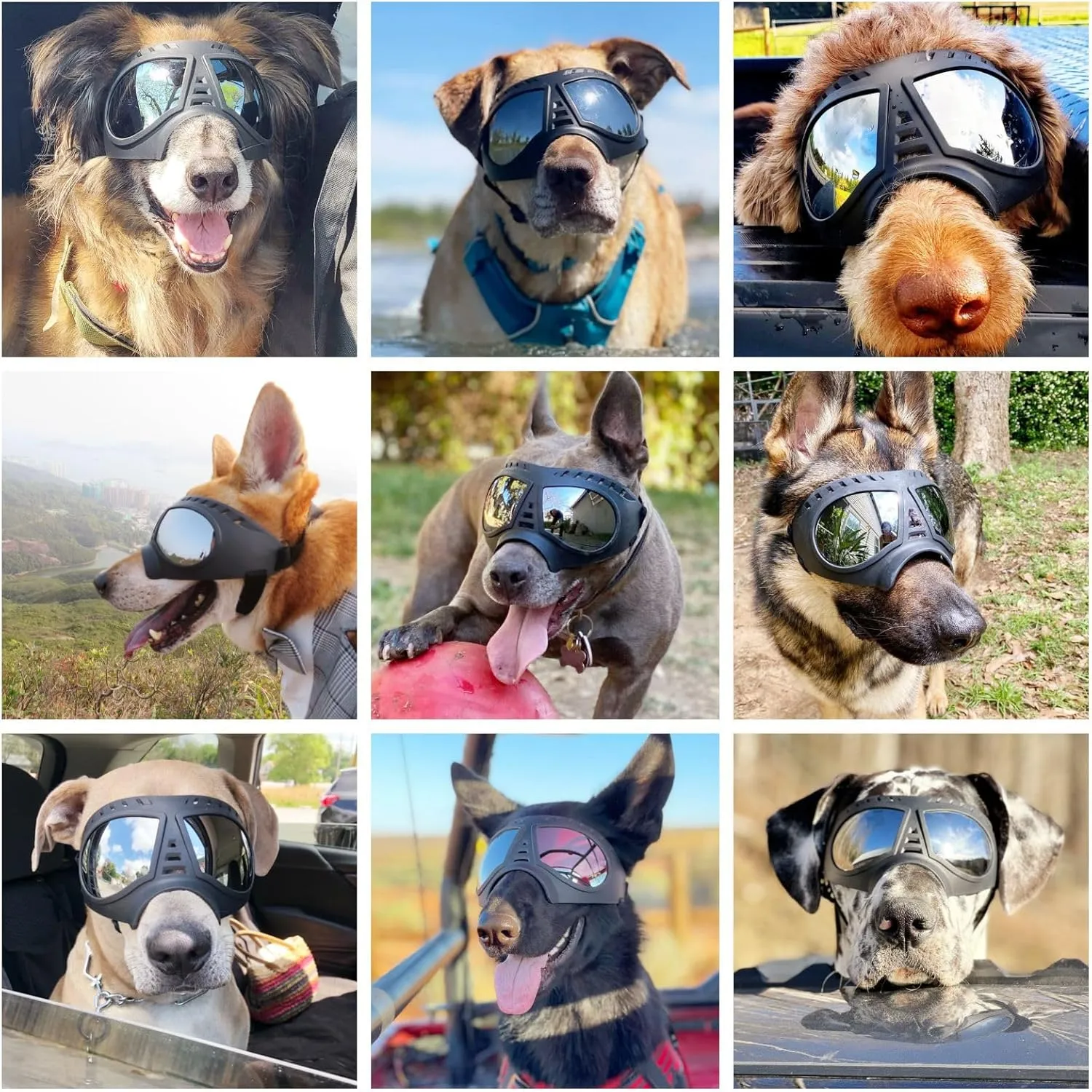 Namsan Dog Goggles for Large Dogs, Wide Snout & Soft Frame, Tactical Driving Sunglasses for Dogs Medium to Large Breed, Anti-UV Dog Eye Protection, Windproof Dustproof, Adjustable, Black