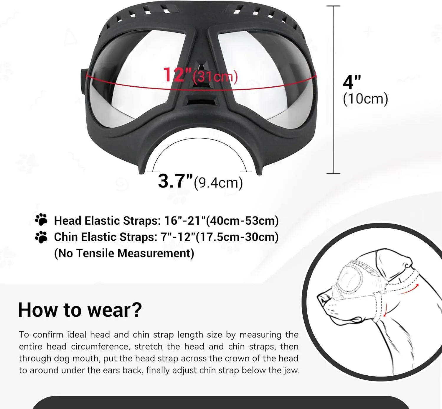 Namsan Dog Goggles for Large Dogs, Wide Snout & Soft Frame, Tactical Driving Sunglasses for Dogs Medium to Large Breed, Anti-UV Dog Eye Protection, Windproof Dustproof, Adjustable, Black