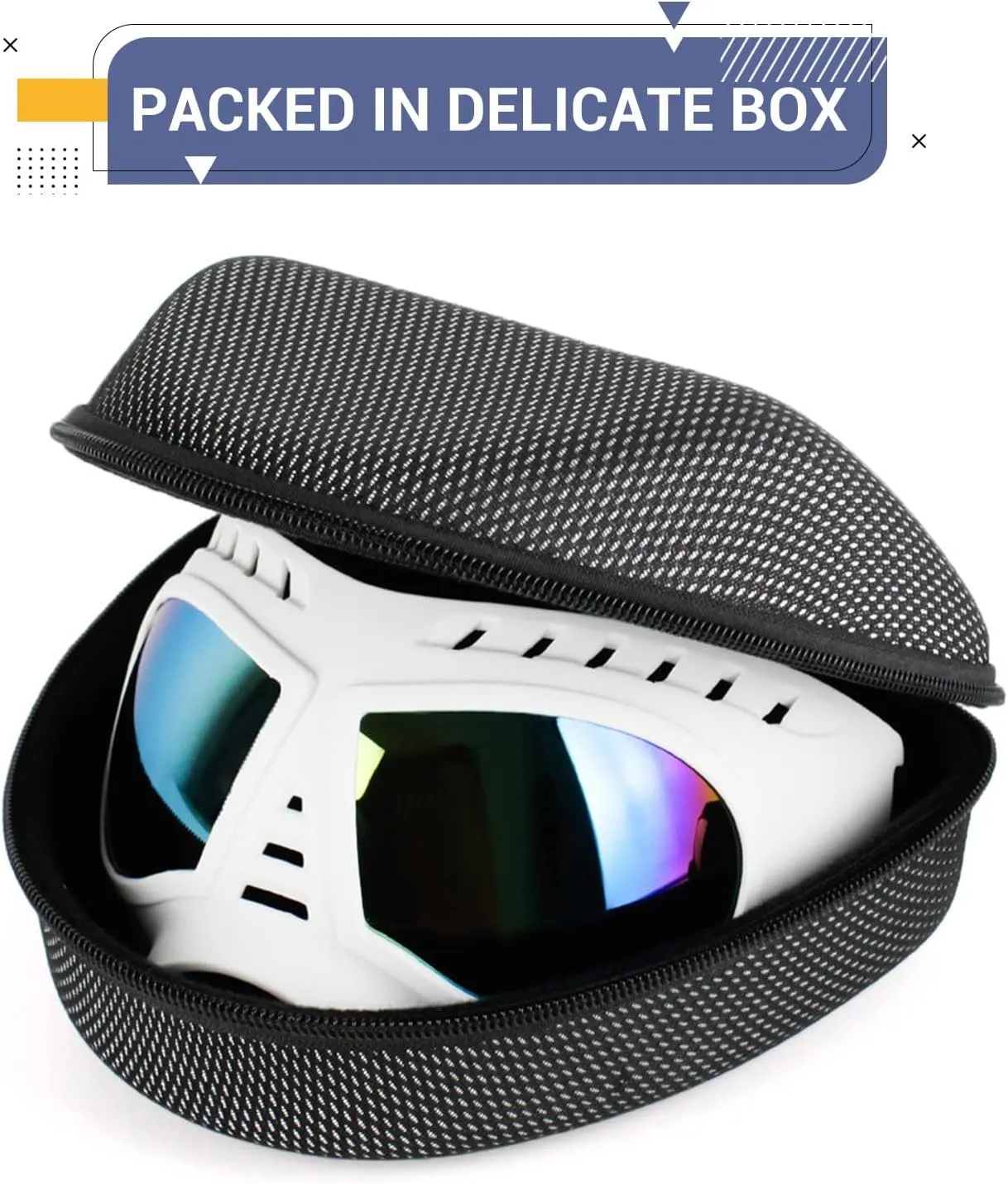 Namsan Dog Goggles for Large Dogs, Wide Snout & Soft Frame, Tactical Driving Sunglasses for Dogs Medium to Large Breed, Anti-UV Dog Eye Protection, Windproof Dustproof, Adjustable, White