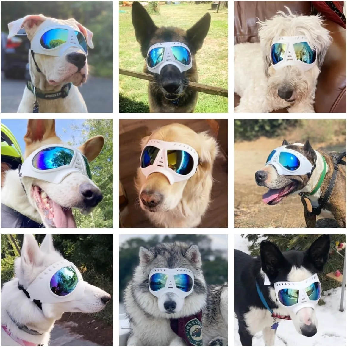 Namsan Dog Goggles for Large Dogs, Wide Snout & Soft Frame, Tactical Driving Sunglasses for Dogs Medium to Large Breed, Anti-UV Dog Eye Protection, Windproof Dustproof, Adjustable, White