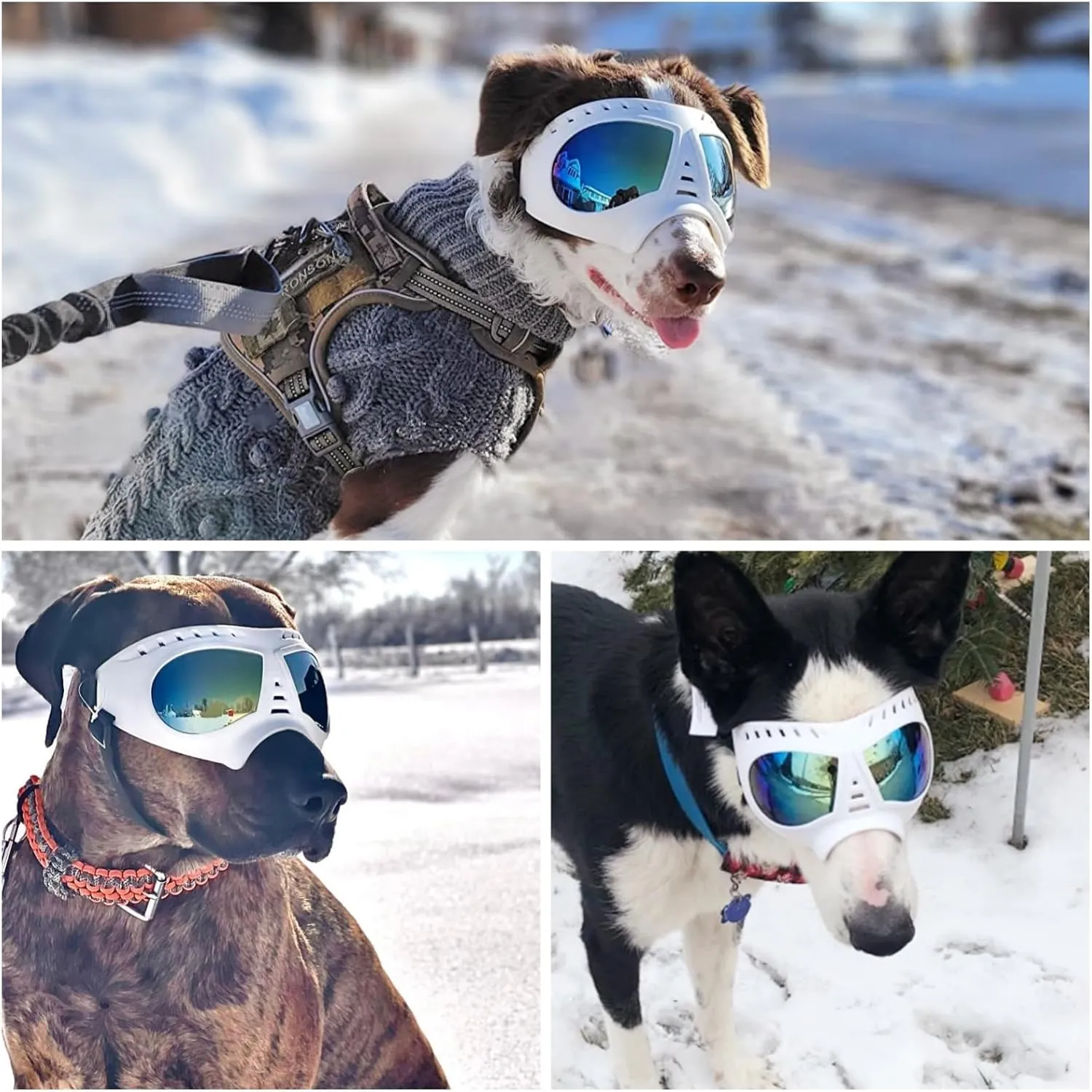 Namsan Dog Goggles for Large Dogs, Wide Snout & Soft Frame, Tactical Driving Sunglasses for Dogs Medium to Large Breed, Anti-UV Dog Eye Protection, Windproof Dustproof, Adjustable, White