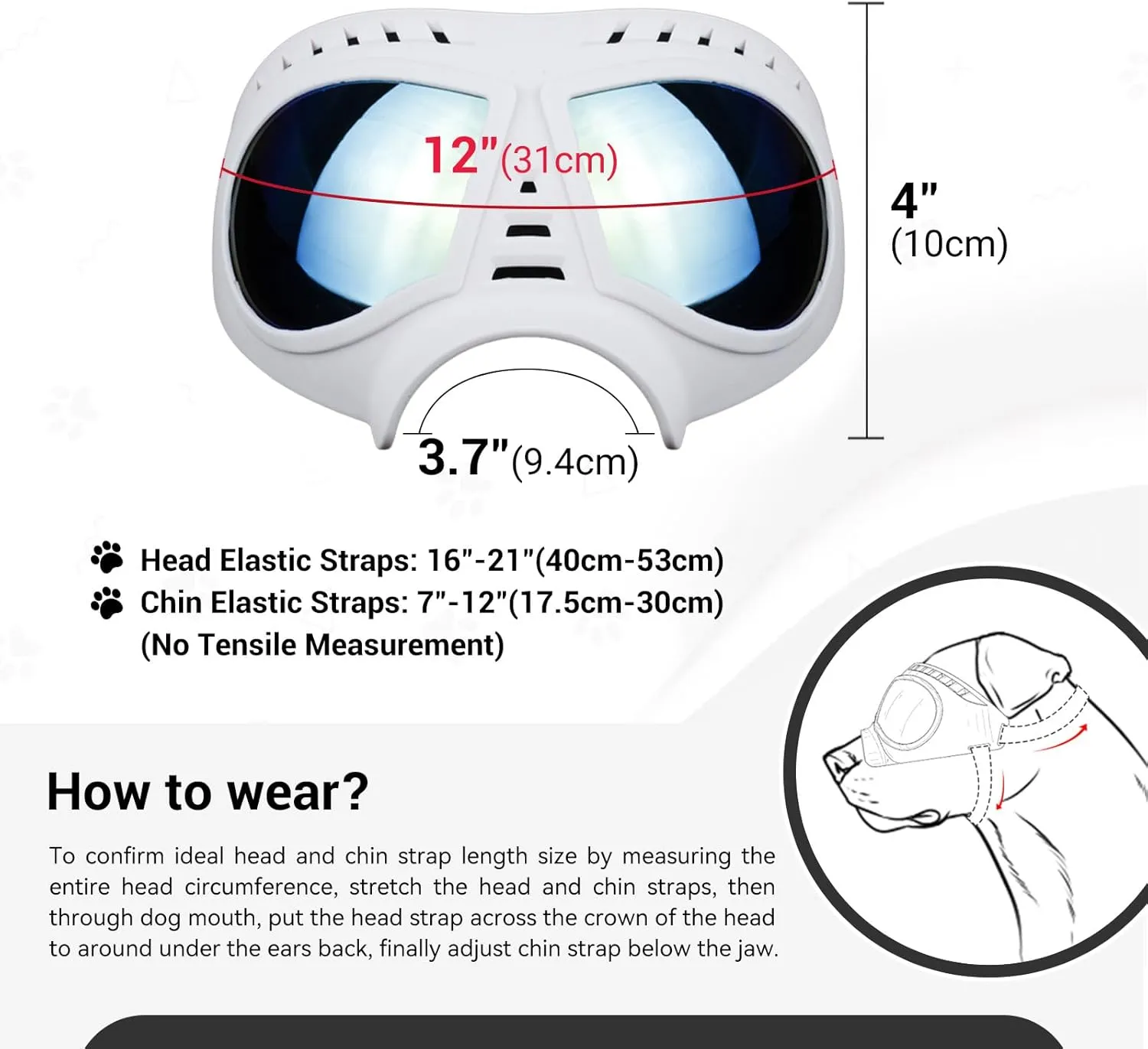 Namsan Dog Goggles for Large Dogs, Wide Snout & Soft Frame, Tactical Driving Sunglasses for Dogs Medium to Large Breed, Anti-UV Dog Eye Protection, Windproof Dustproof, Adjustable, White