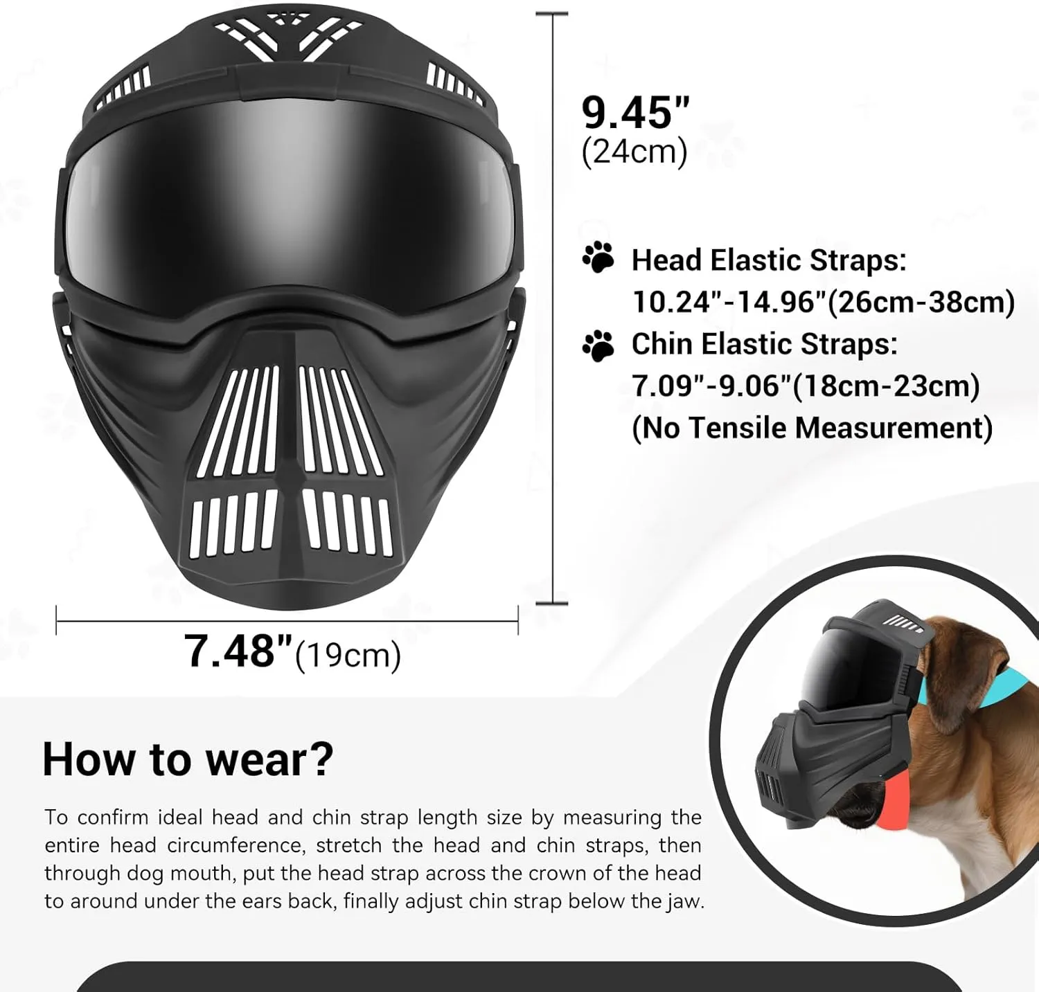 Namsan Dog Goggles Large Breed, Full Face Protective, Tactical Doggie Sunglasses for Medium to Large Dogs, Outdoor Dog Eye Protection, Anti-UV Anti-Fog Windproof, Adjustable, Black