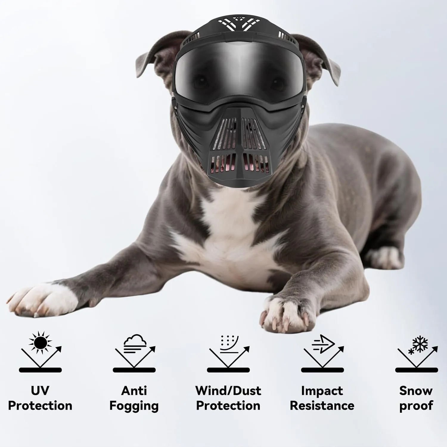 Namsan Dog Goggles Large Breed, Full Face Protective, Tactical Doggie Sunglasses for Medium to Large Dogs, Outdoor Dog Eye Protection, Anti-UV Anti-Fog Windproof, Adjustable, Black