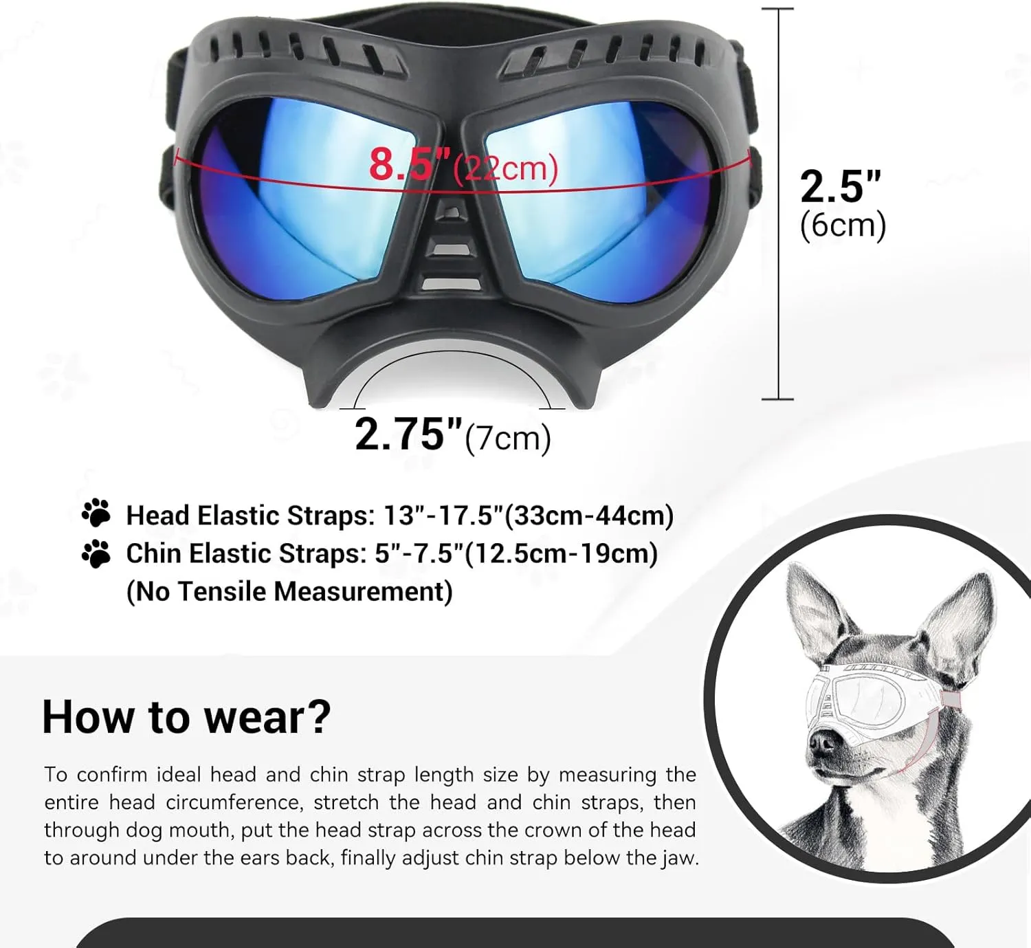 Namsan Dog Goggles Small Breed, Wide Snout & Soft Frame, Tactical Driving Sunglasses for Dogs Small to Medium Breed, Anti-UV Dog Eye Protection, Windproof Dustproof, Adjustable, Blue Lens