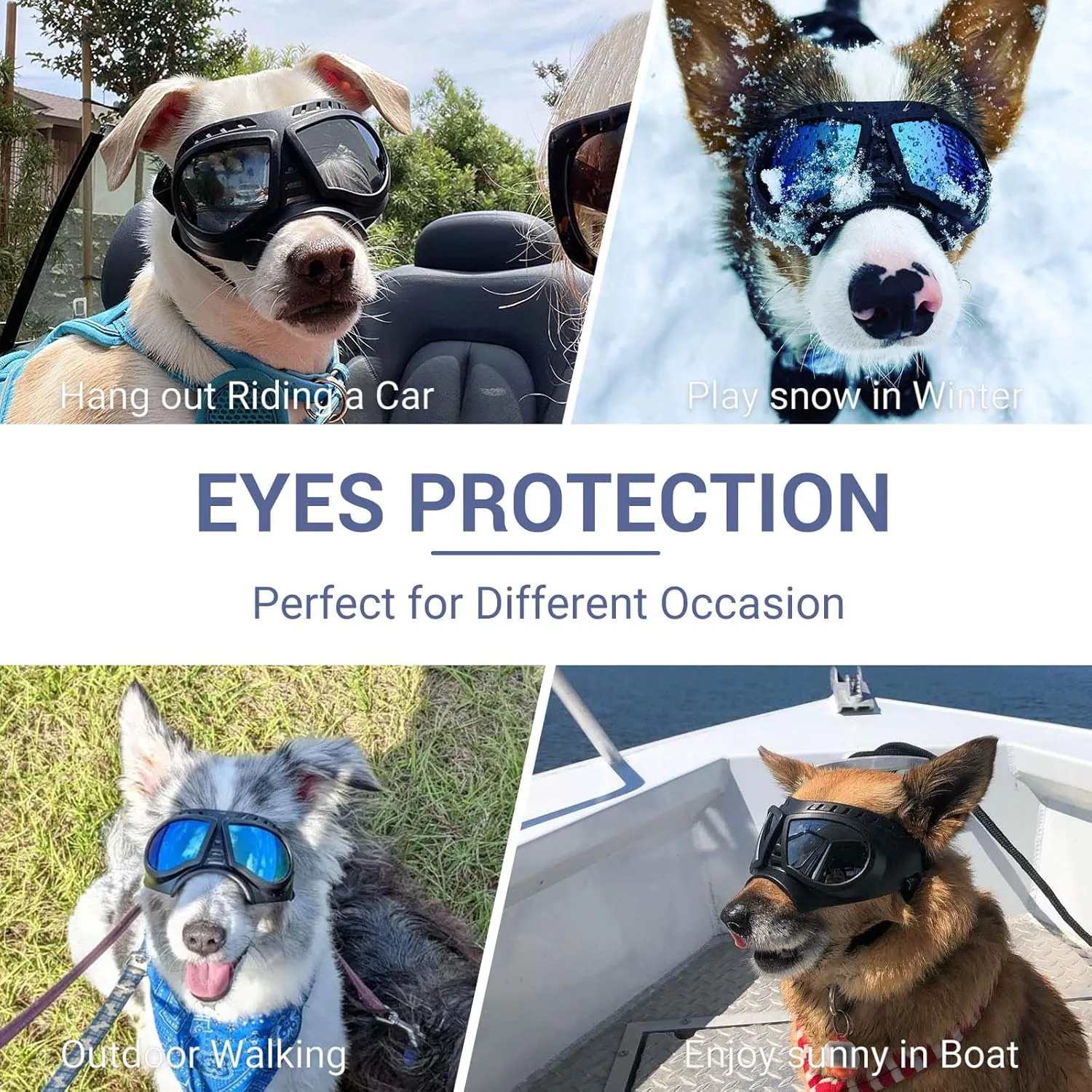 Namsan Dog Goggles Small Breed, Wide Snout & Soft Frame, Tactical Driving Sunglasses for Dogs Small to Medium Breed, Anti-UV Dog Eye Protection, Windproof Dustproof, Adjustable, Blue Lens