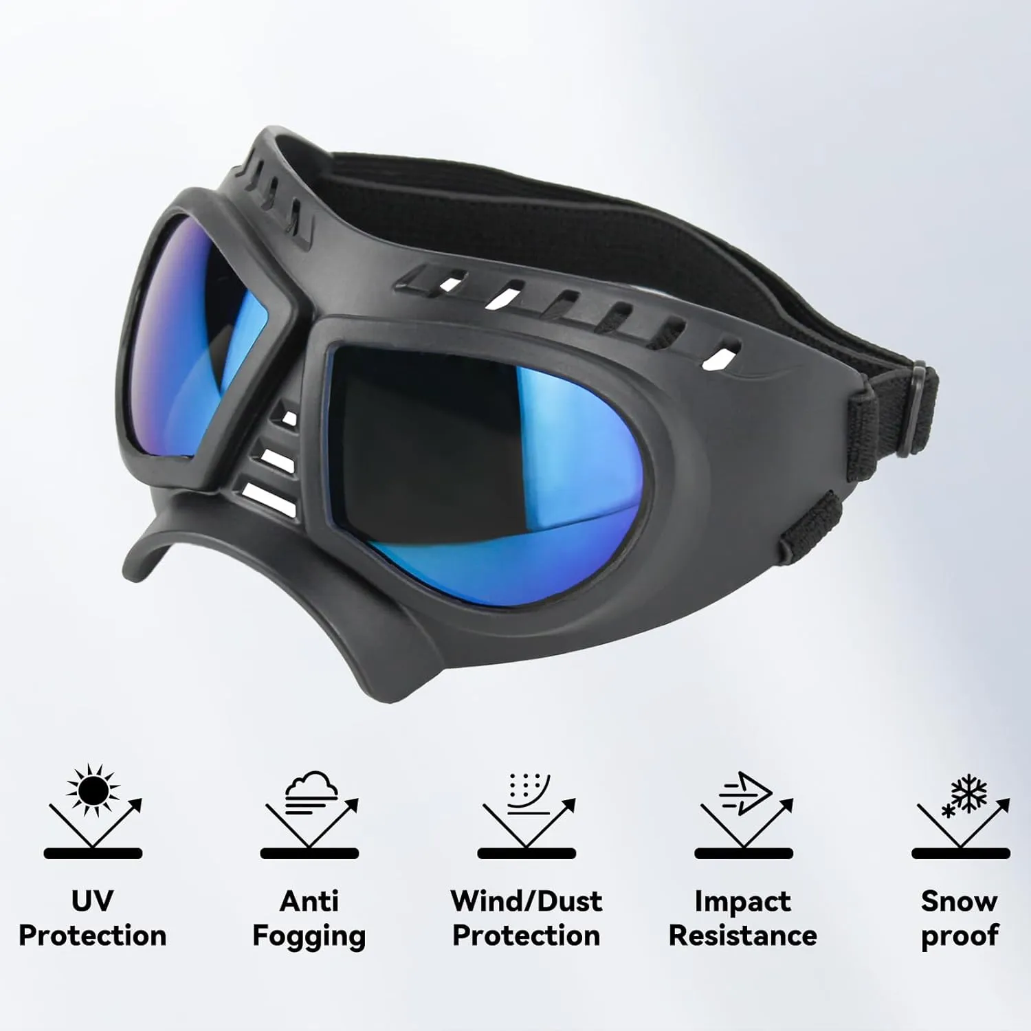 Namsan Dog Goggles Small Breed, Wide Snout & Soft Frame, Tactical Driving Sunglasses for Dogs Small to Medium Breed, Anti-UV Dog Eye Protection, Windproof Dustproof, Adjustable, Blue Lens