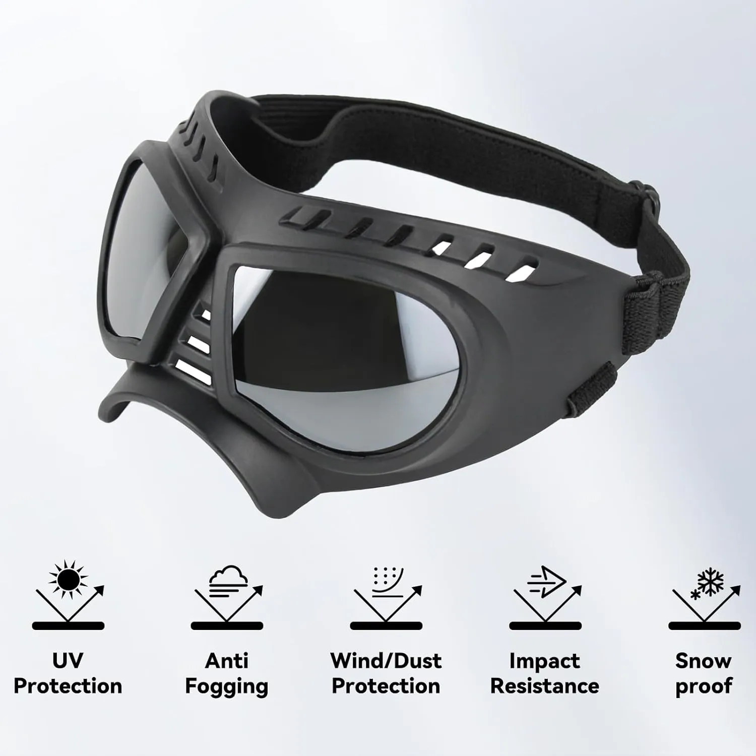 Namsan Dog Goggles Small Breed, Wide Snout & Soft Frame, Tactical Driving Sunglasses for Dogs Small to Medium Breed, Anti-UV Dog Eye Protection, Windproof Dustproof, Adjustable, Silver Lens