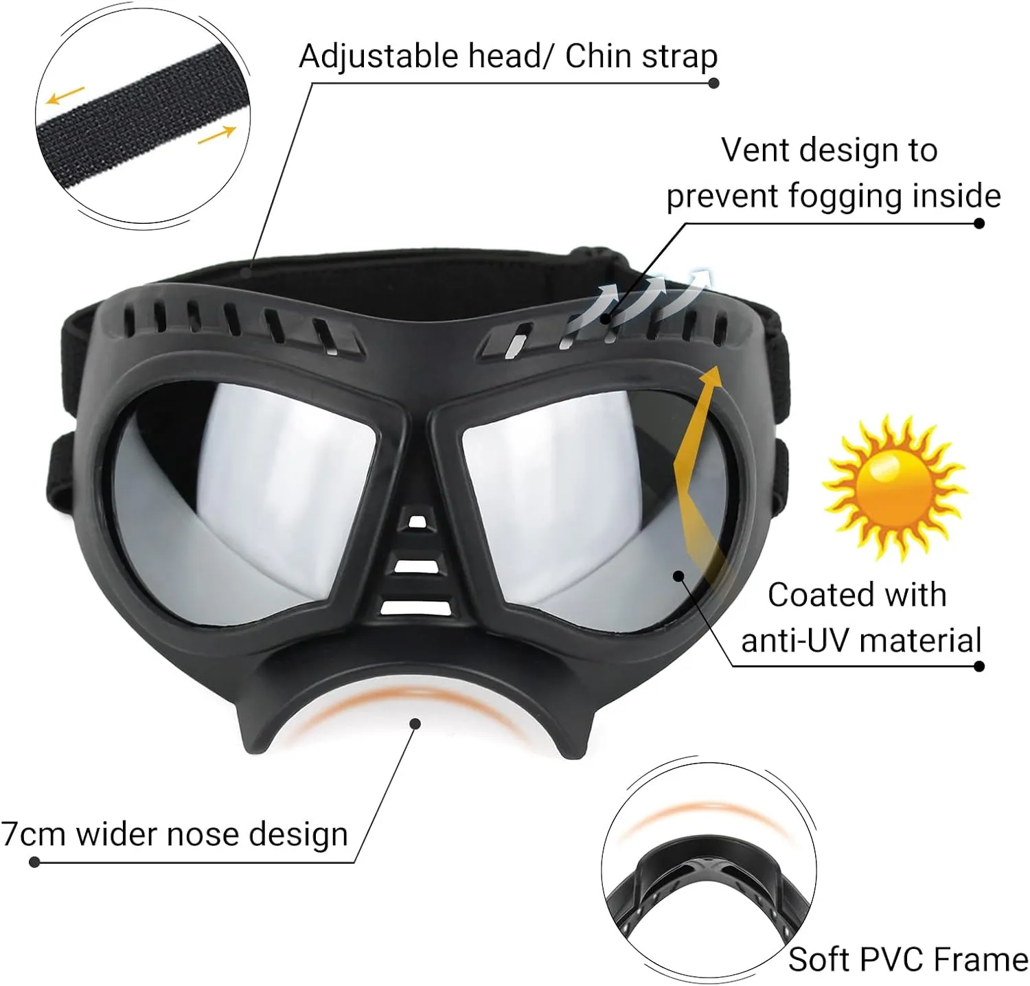 Namsan Dog Goggles Small Breed, Wide Snout & Soft Frame, Tactical Driving Sunglasses for Dogs Small to Medium Breed, Anti-UV Dog Eye Protection, Windproof Dustproof, Adjustable, Silver Lens