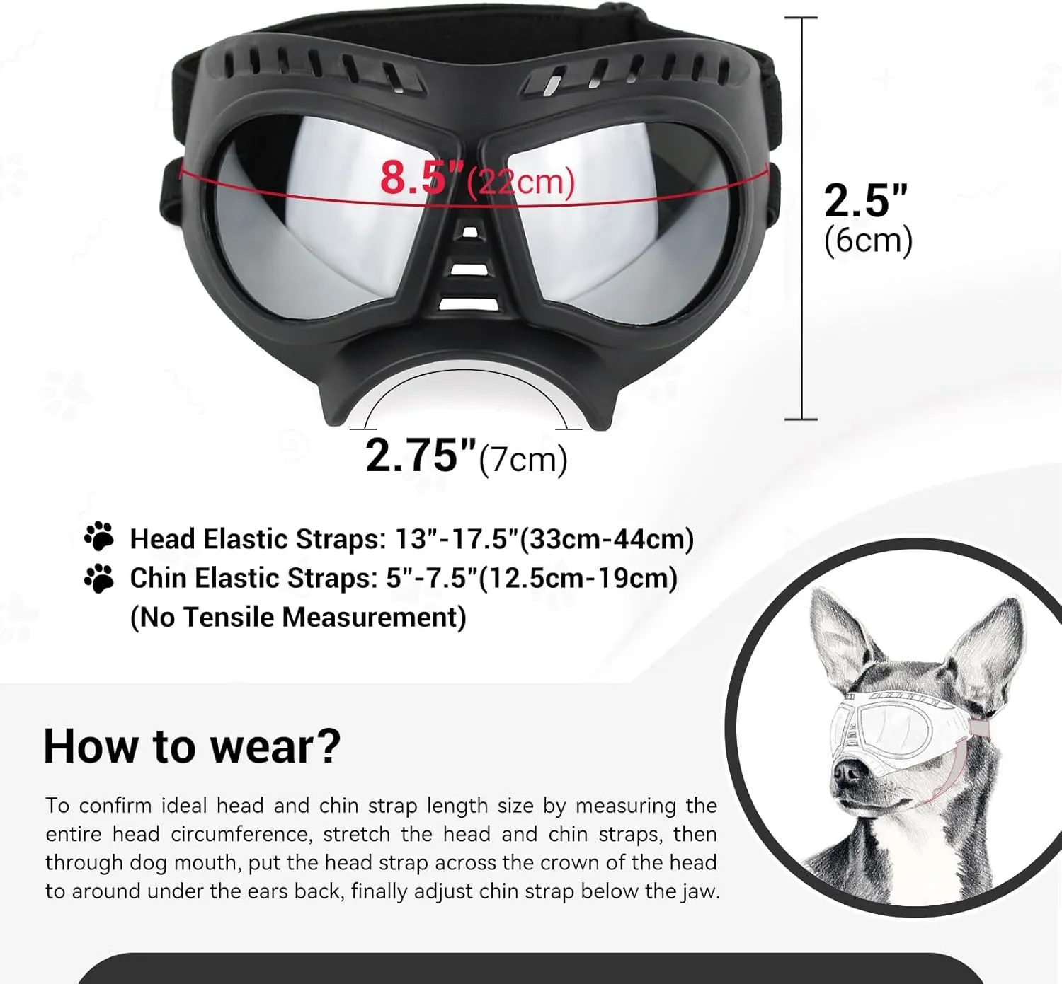 Namsan Dog Goggles Small Breed, Wide Snout & Soft Frame, Tactical Driving Sunglasses for Dogs Small to Medium Breed, Anti-UV Dog Eye Protection, Windproof Dustproof, Adjustable, Silver Lens