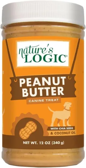 NATURE'S LOGIC Natural Dog Peanut Butter Treat - 100% Natural Spread with Peanuts, Chia Seeds & Coconut Oil - Omega 3 & 6 for Healthy Skin & Coat - All Breeds & Life Stages - Made in USA, 12oz