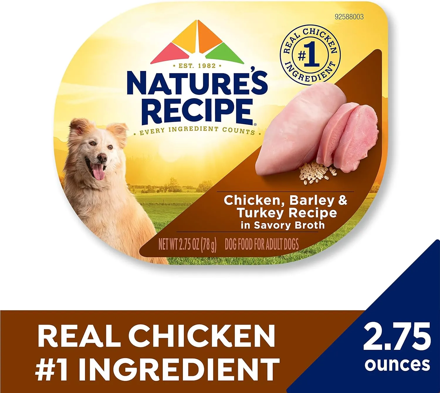 Natures Recipe Chicken, Barley & Turkey Recipe in Savory Broth Wet Dog Food, 2.75 oz. Cup, 12 Count