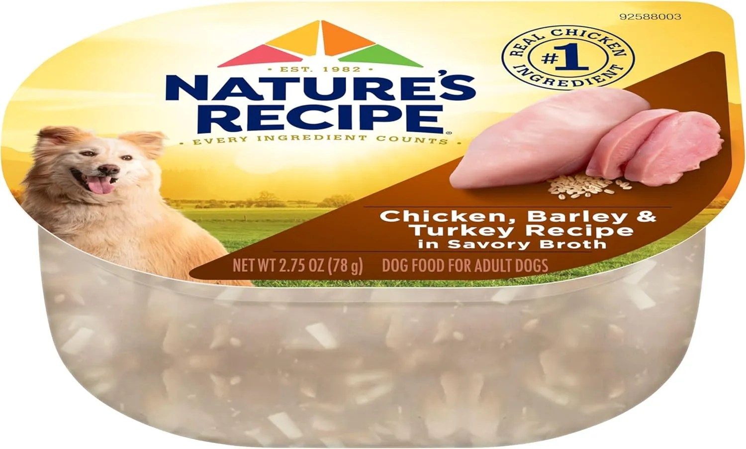 Natures Recipe Chicken, Barley & Turkey Recipe in Savory Broth Wet Dog Food, 2.75 oz. Cup, 12 Count