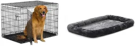 New World 42" Double Door Folding Metal Dog Crate, Fits Large Dog Breeds w/Matching New World Dog Crate Bed