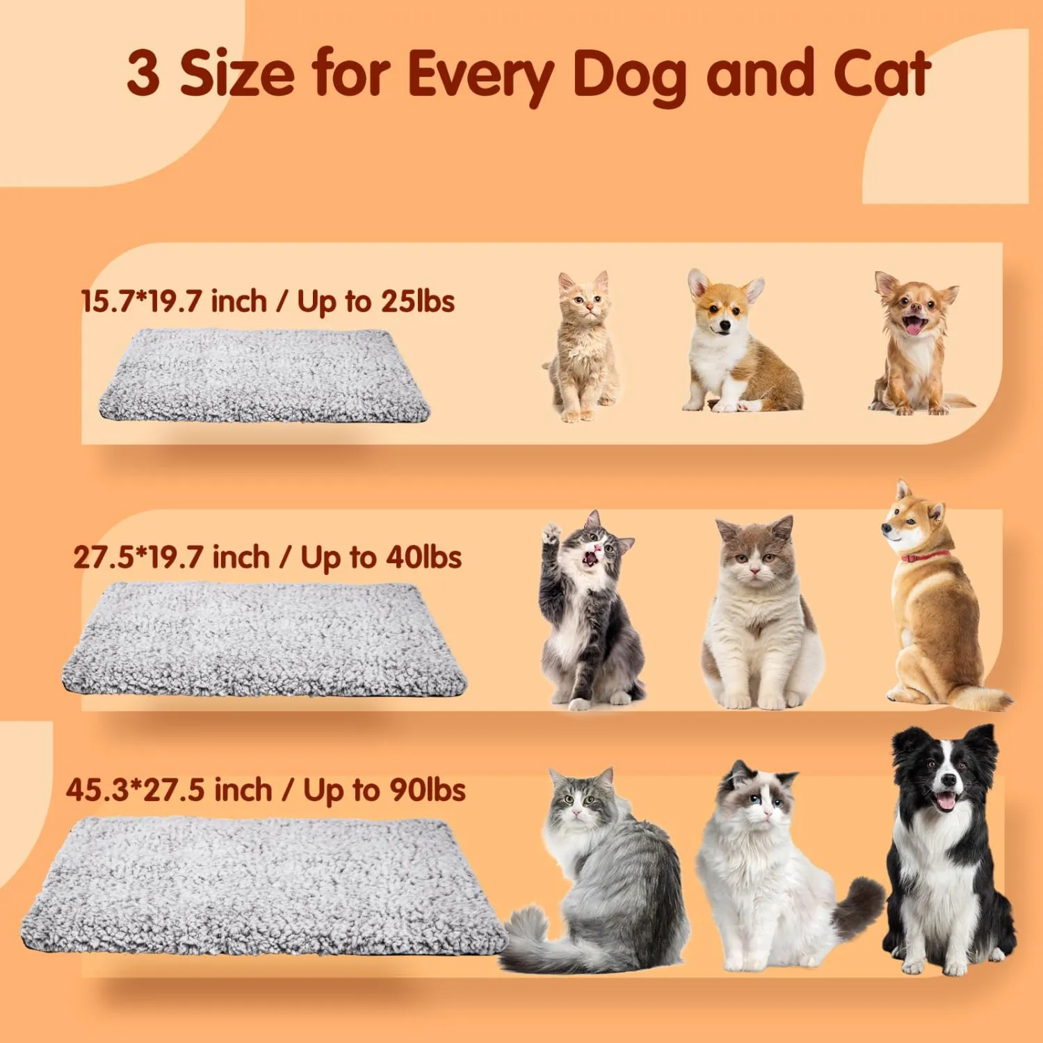 Nobleza Self Heating Cat Bed, Super Soft Thermal Dog Crate Bed Mat for Sleeping, Washable Anti-Slip Self Warming Pet Kennel Pad for Small Medium Cats Dogs Indoor Outdoor (LightGray, M)