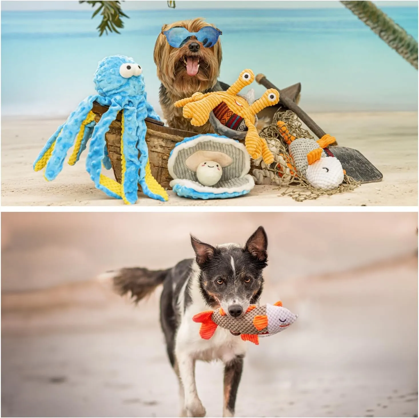 Nocciola Crinkle Squeaky Blue Octopus Dog Toy - Ocean Theme Interactive Rope Toys, Durable for Aggressive Chewers of Small, Medium & Large Dogs