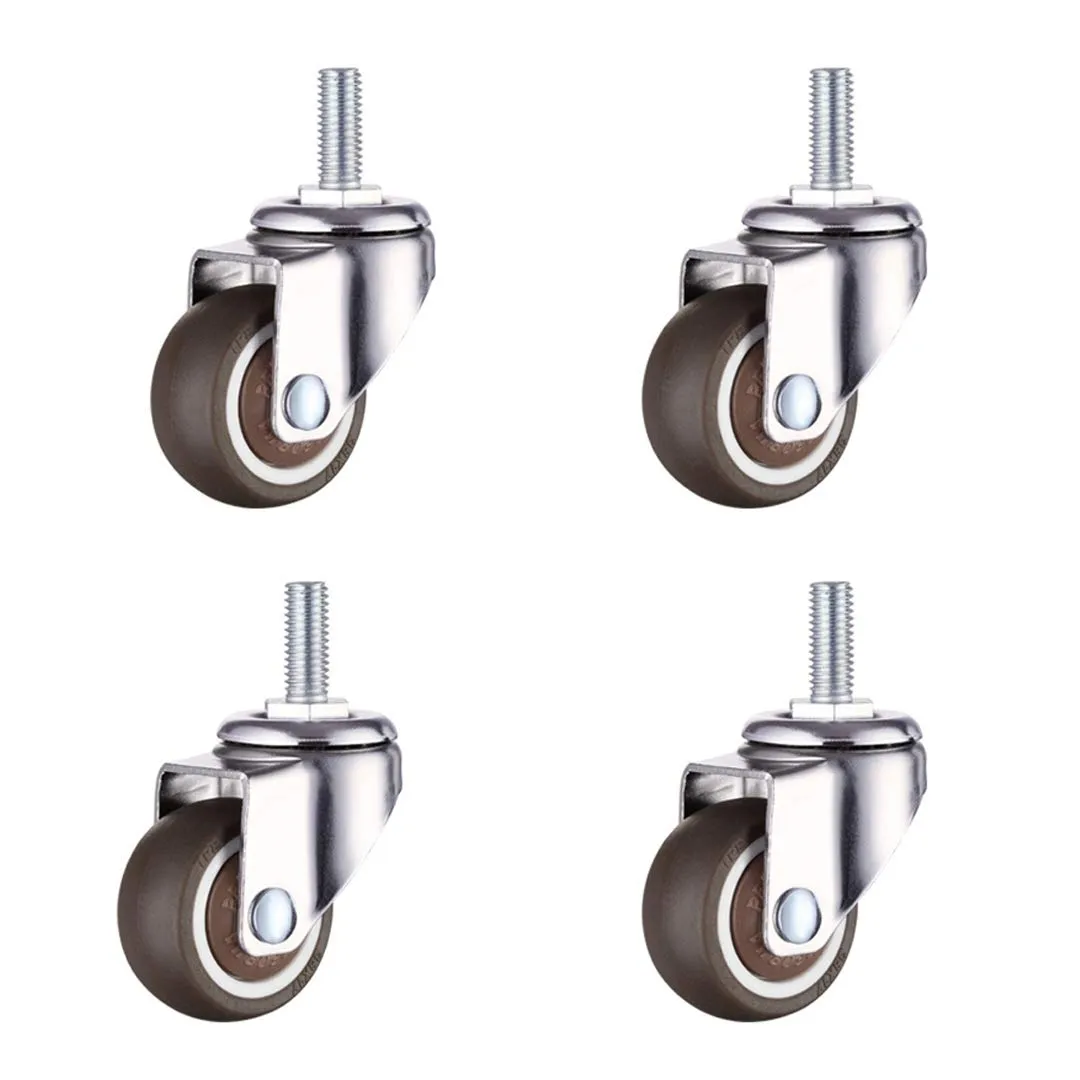 Norgail 1 Inch Small Tiny Shopping Cart Wheel Replacement Swivel Caster Wheels Soft Rubber TPE M6x 15mm Mini Threaded Stem Caster Wheel, 33lb/15kg Load Capacity, Set of 4