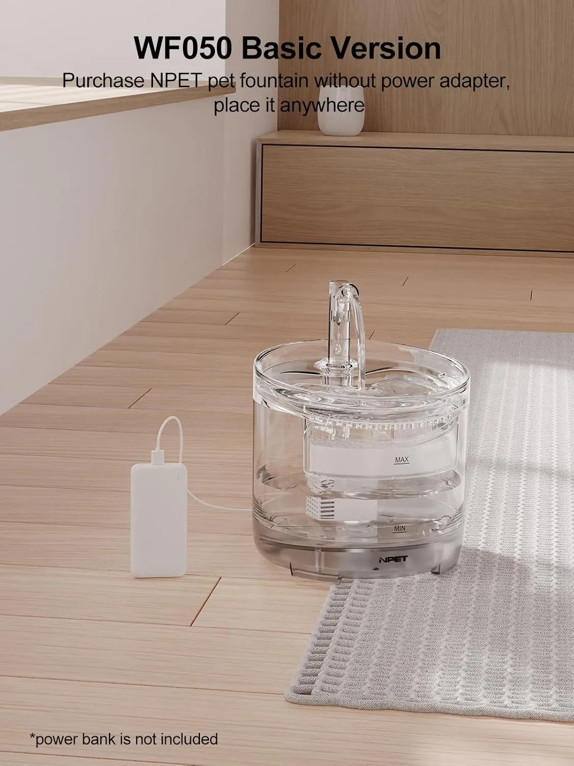 NPET Cat Water Fountain WF050TP 1.5L Automatic Pet Drinking Fountain with Replacement Faucet KitNo Adapter